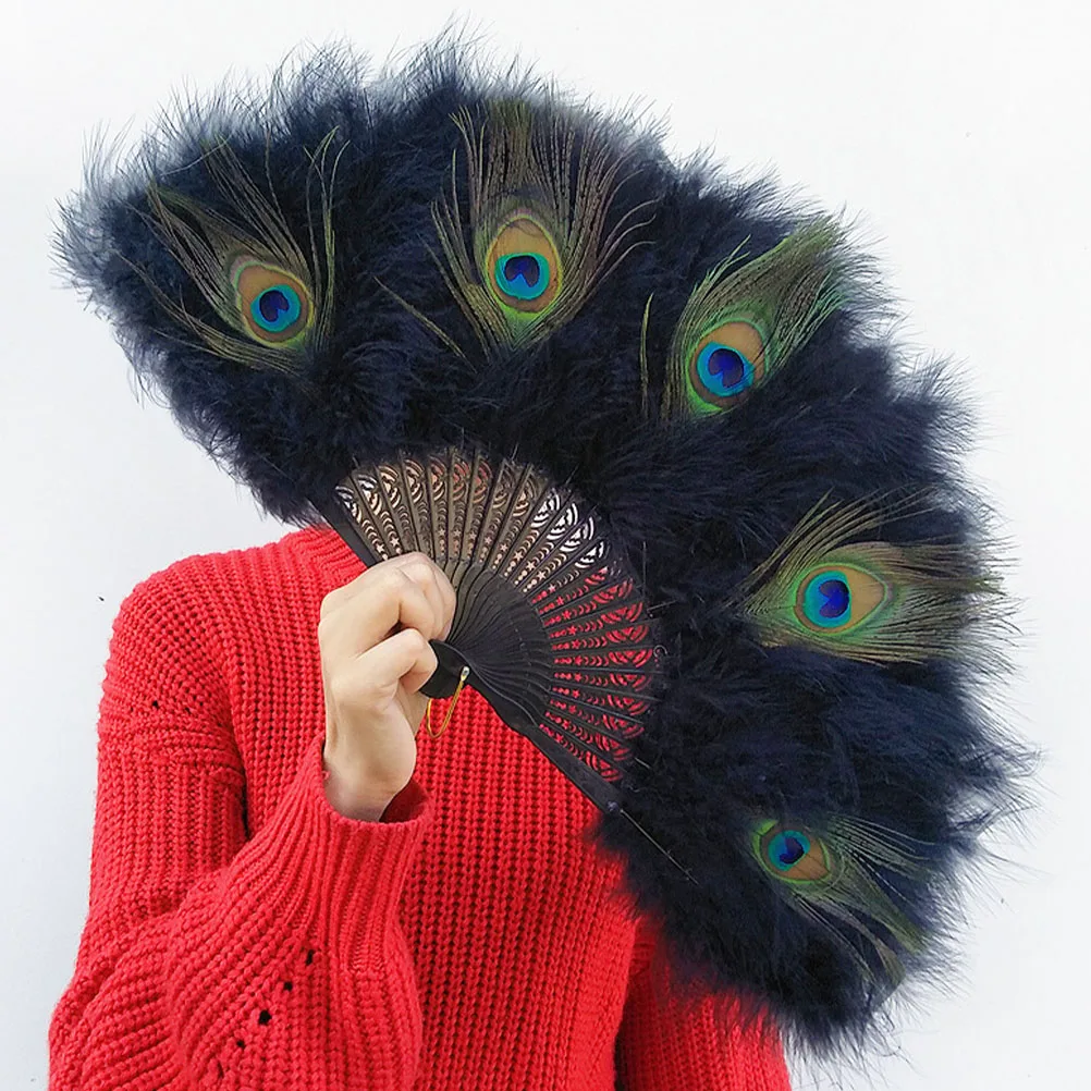 

Black Fan Plume Props Party Birthday Folding H Fan Vintage Style Wedding Accessories Arts Crafts