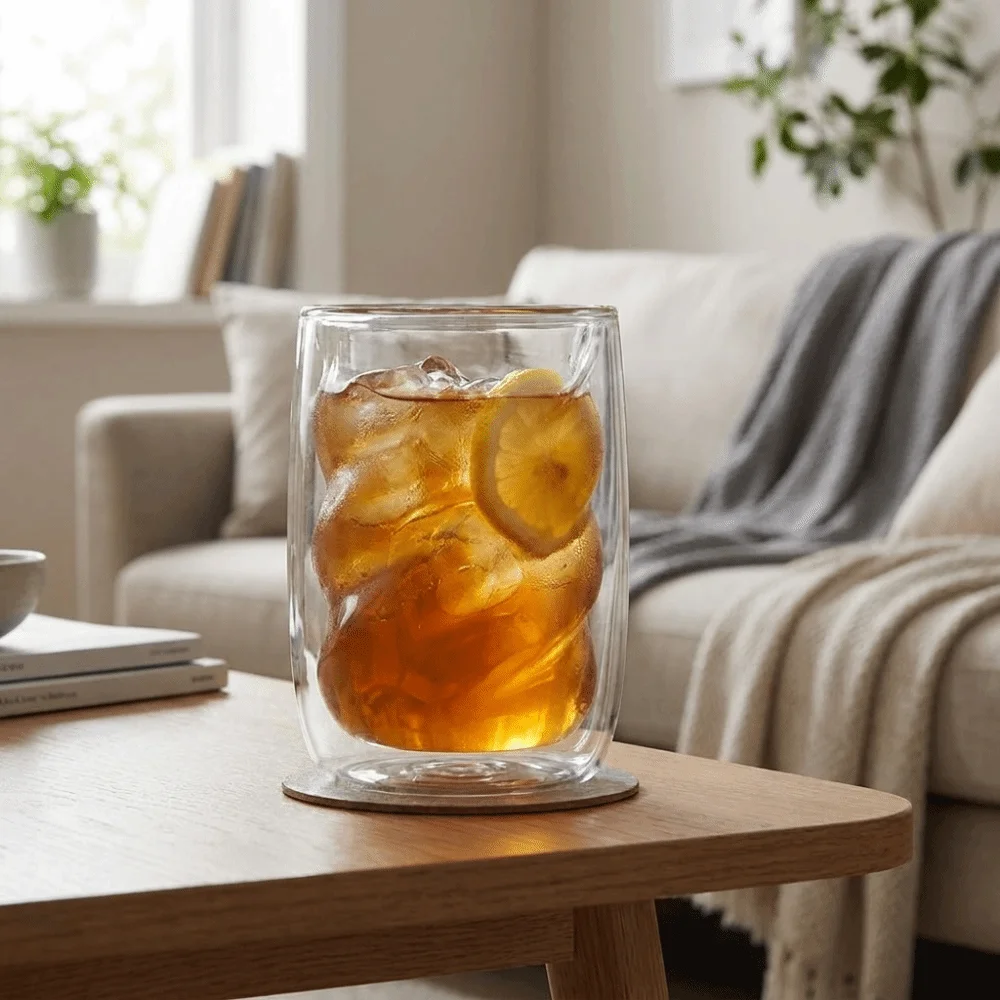 Modern Transparent Double-Walled Coffee Cup Wave Shape Unique Glass Cup Twist Design Spiral Tea Cup Office