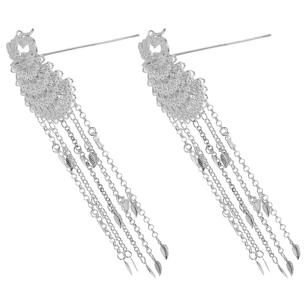 

2Pcs Peacock Chain Hairpins Vintage Design Unique Asian Hair Accessories Long Hair Pins for Casual Formal Wear