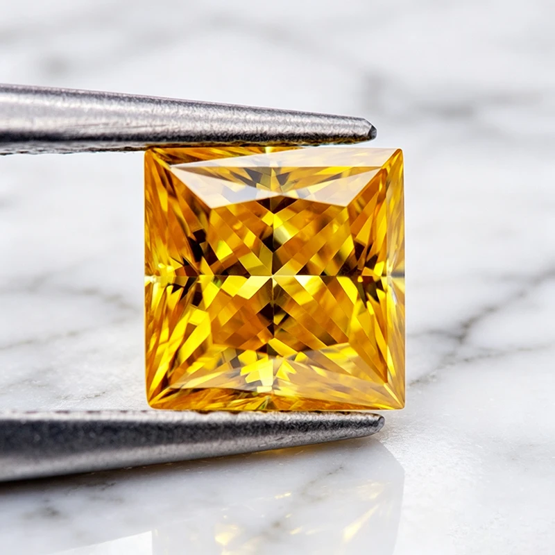 Moissanit-Stein in Prinzessinnenschliff, goldgelbe Farbe, Edelstein für DIY-Ringe, Halsketten, Ohrringe, Hauptmaterialien mit Zertifikat – Detail 5