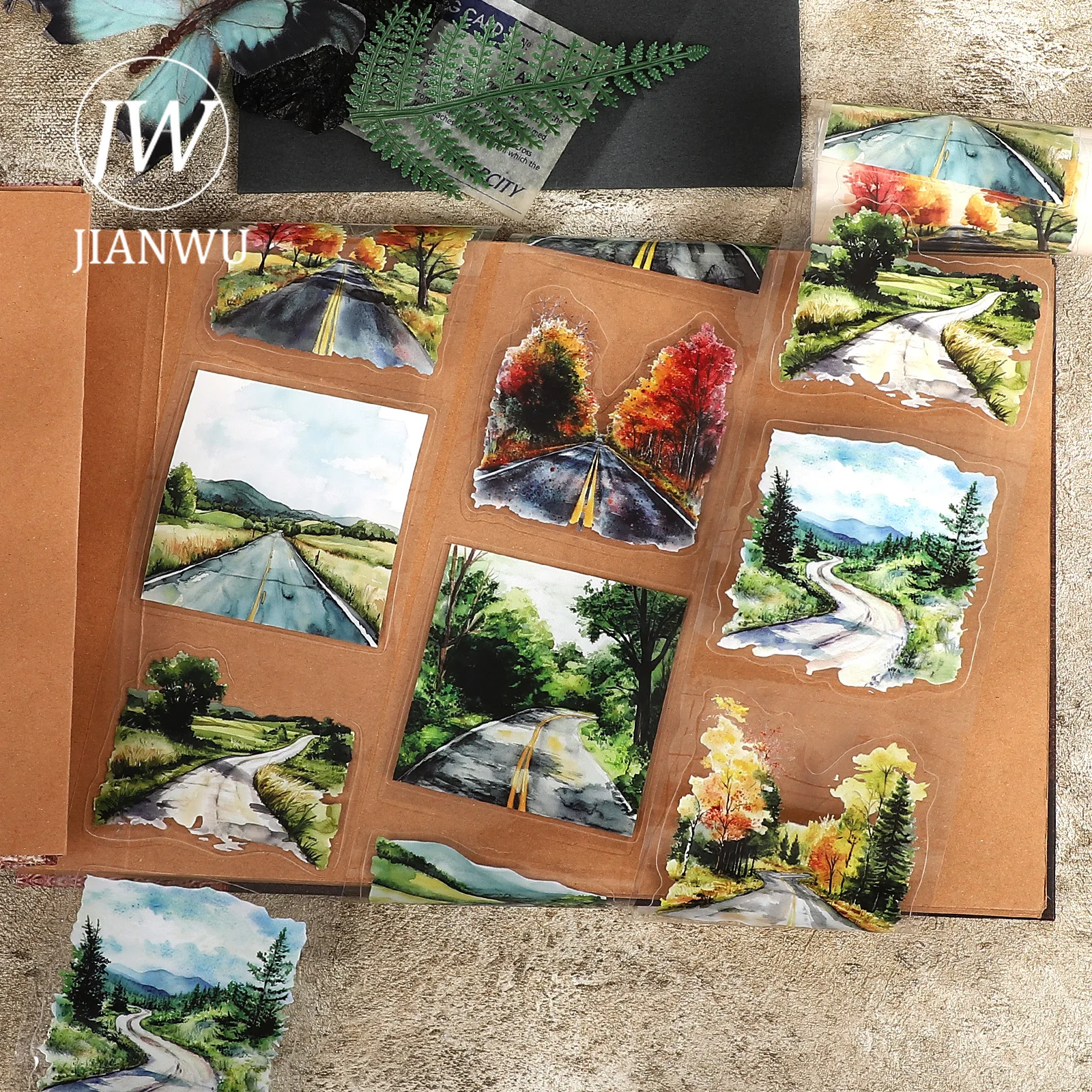 JIANWU 80mm*200cm Vintage Tree Highway Landscape Material Collage Scrapbooking PET Tape Creative DIY Journal Stationery