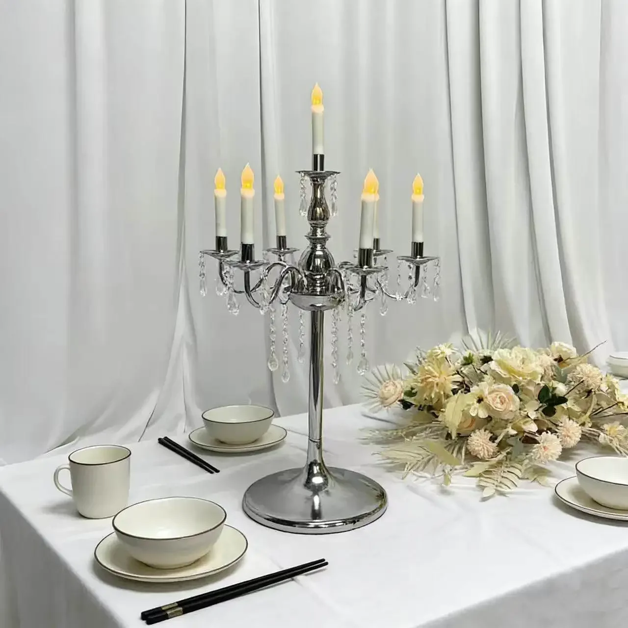 Wedding props silver wrought iron electroplated dining table candlestick ornament stage decoration photography shooting props
