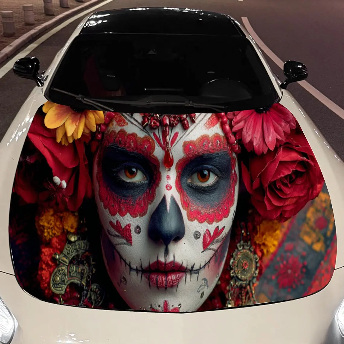 Undertaker's Makeup Car Hood Vinyl Stickers Car Surface Protection Decal Car Decoration Cover Vinyl Wraps Waterproof Self-adhesi