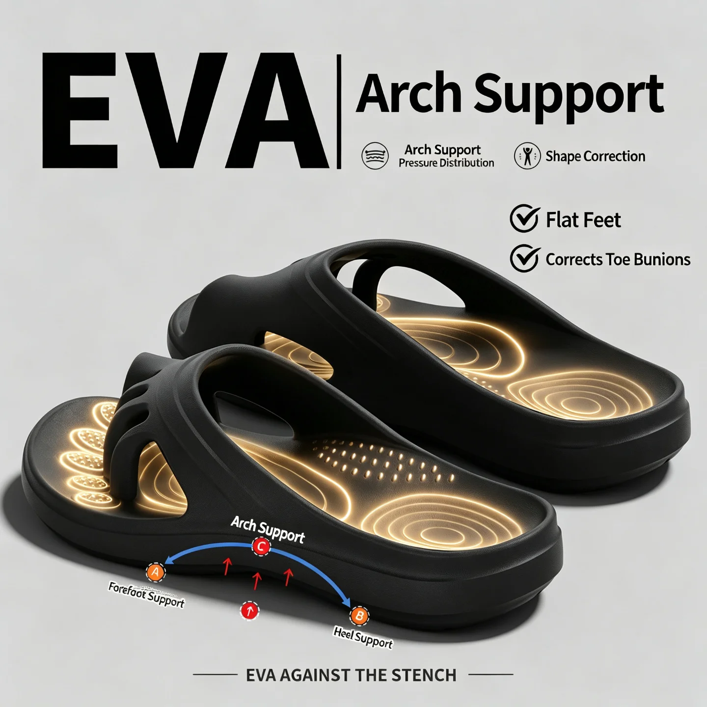 Ergonomische Damen-Hausschuhe mit Fußgewölbestütze, dicke Plateausohle, rutschfest, weiches EVA-Material, Badeschlappen für drinnen und draußen, lässige Sandalen für den Strand. – Detail 13