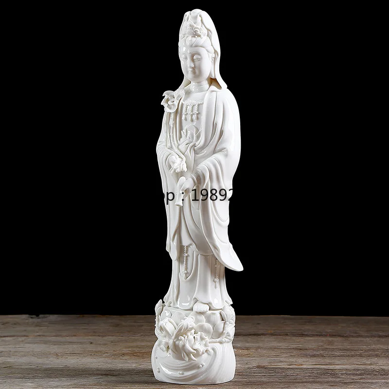 LYY Ceramic Dripping Water Guanyin Buddha Statue Ornament for Worship and Home Use in Living Room, White Porcelain