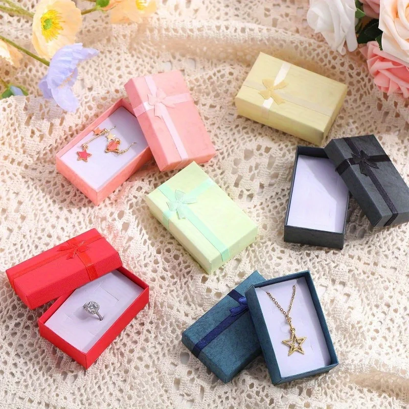 24 pcs High Quality Paper Ring Necklace Set Jewelry Necklace Earrings Rectangular Package Gift Box 5*8*2.5cm
