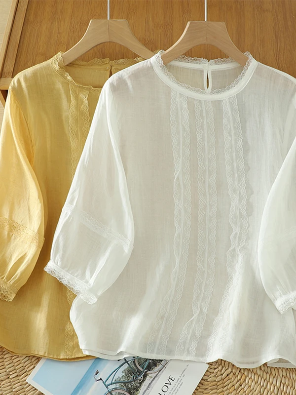 

Женская рубашка Sweet Brand, летняя коллекция 2025, дышащая, тонкая, шелковая, с кружевом и оборками под дерево, свободный крой