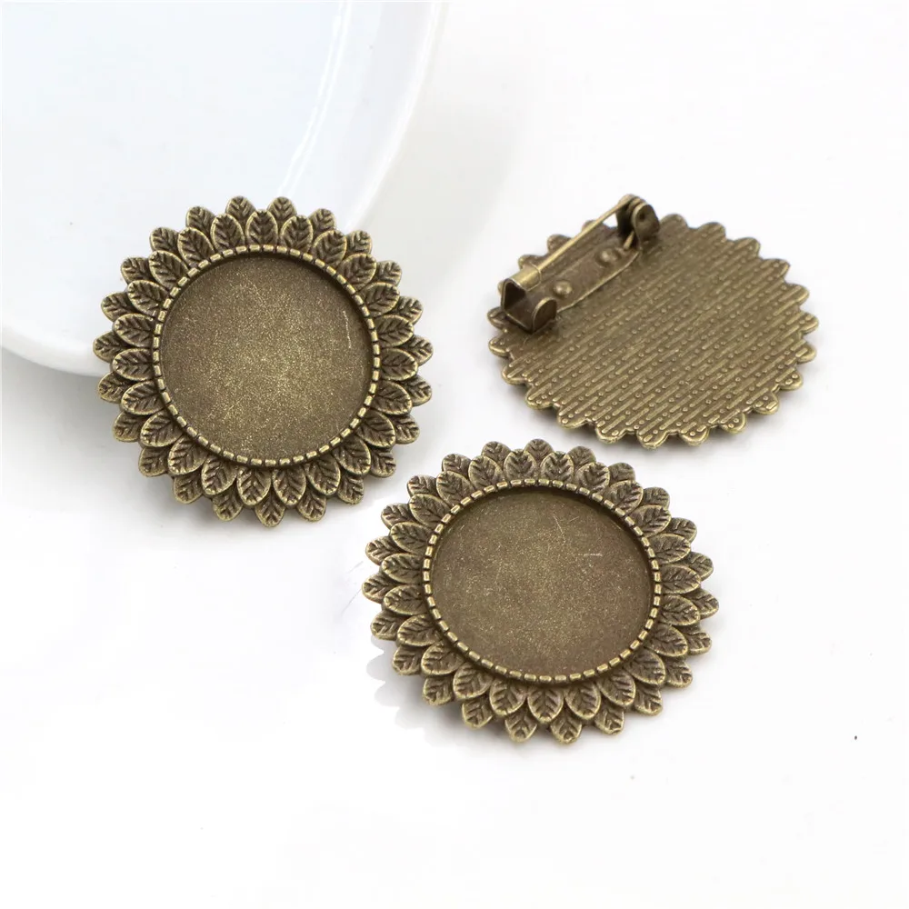 5pcs 20mm Inner Size Antique Silver Plated Bronze Black Brooch Pin Classic Style Cabochon Base Setting