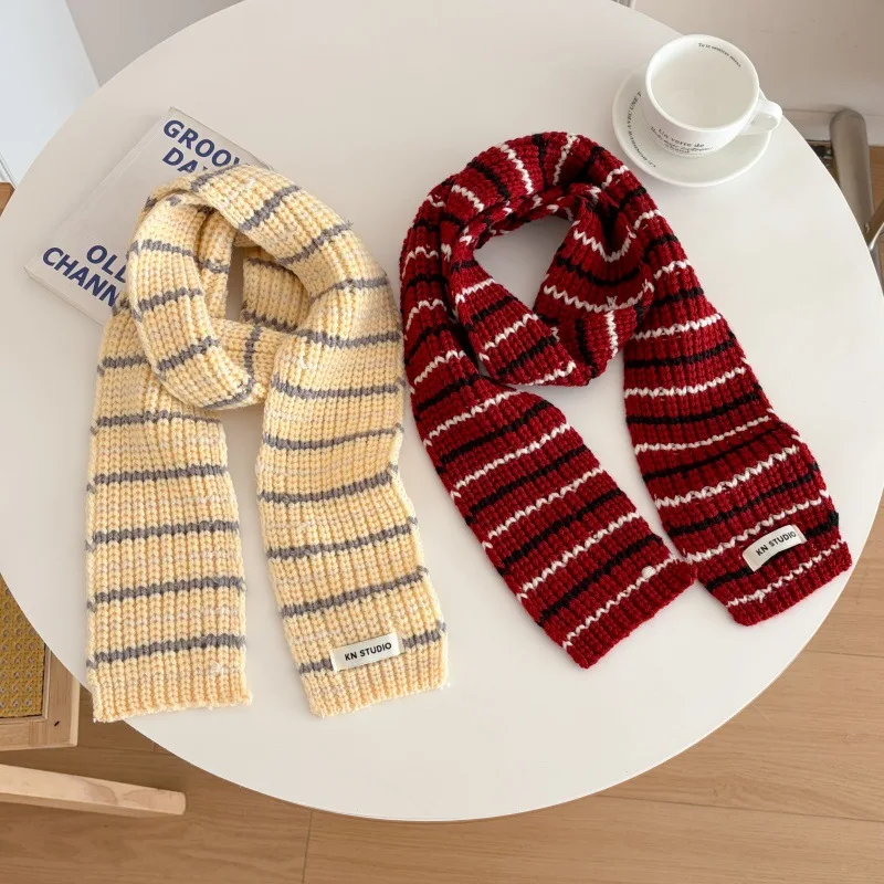 Winter New Scarf High-end Striped Cloth Label Wool Knitted Scarf Student Couple Knitted Men's Versatile Atmosphere Scarf