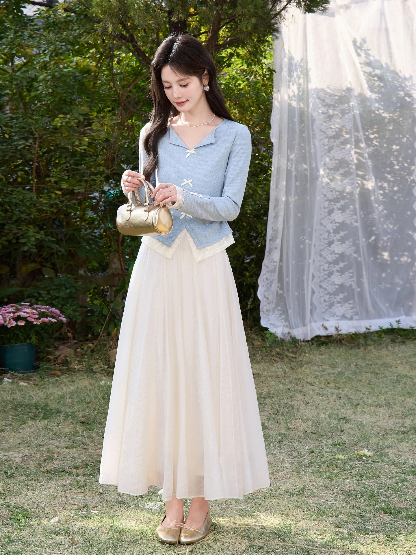 

Белая длинная юбка с высокой талией для женщин, новая весенняя коллекция, стройнящая юбка А-силуэта, повседневная, свободного кроя