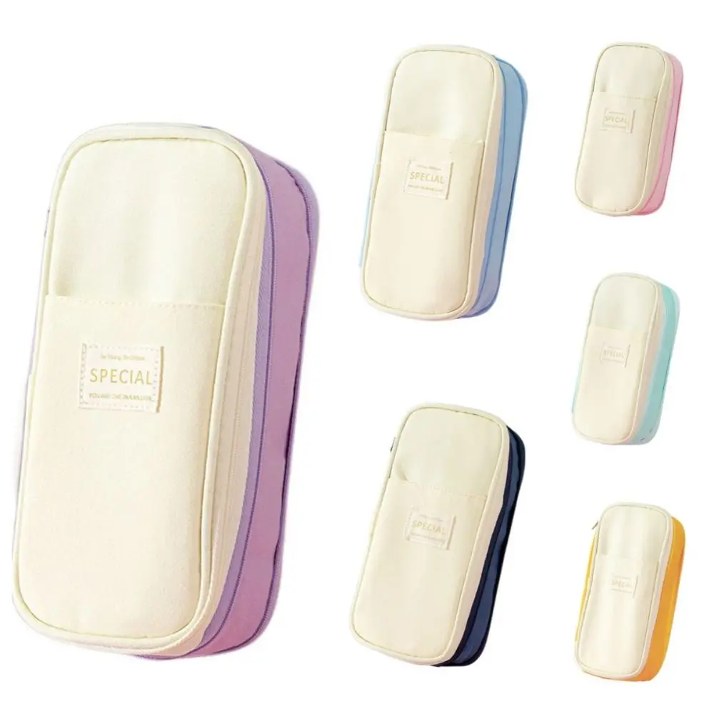 Polyester Simple Student Pen Bag Diagonal Stretchable Storage Pencil Bag Dirt Resistant Multifunctional Macaron Pencil Case