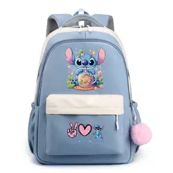 Sac à dos Disney CAN o Stitch pour filles et garçons, cartable de dessin animé chat Harajuku, grande capacité, sac à dos à fermeture éclair, sacs à dos pour ordinateur portable