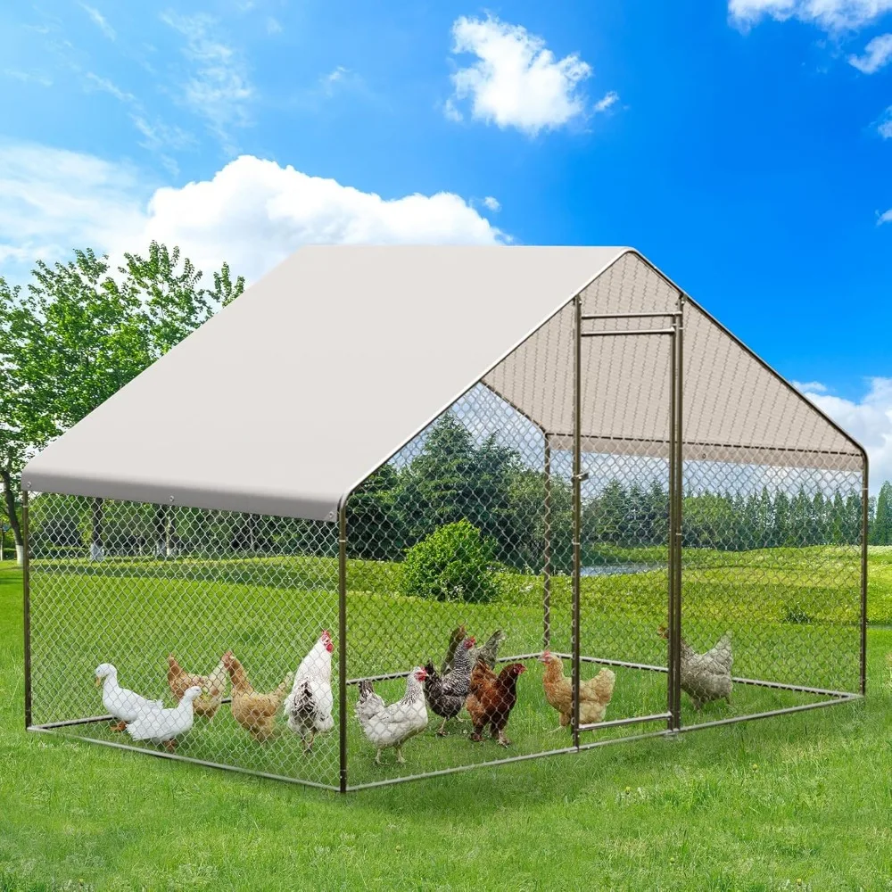 

Large Metal Chicken Coop with Waterproof Cover, Walk-in Poultry Cage, Outdoor Chicken Coop, 9.8x6.5x6.5 Feet