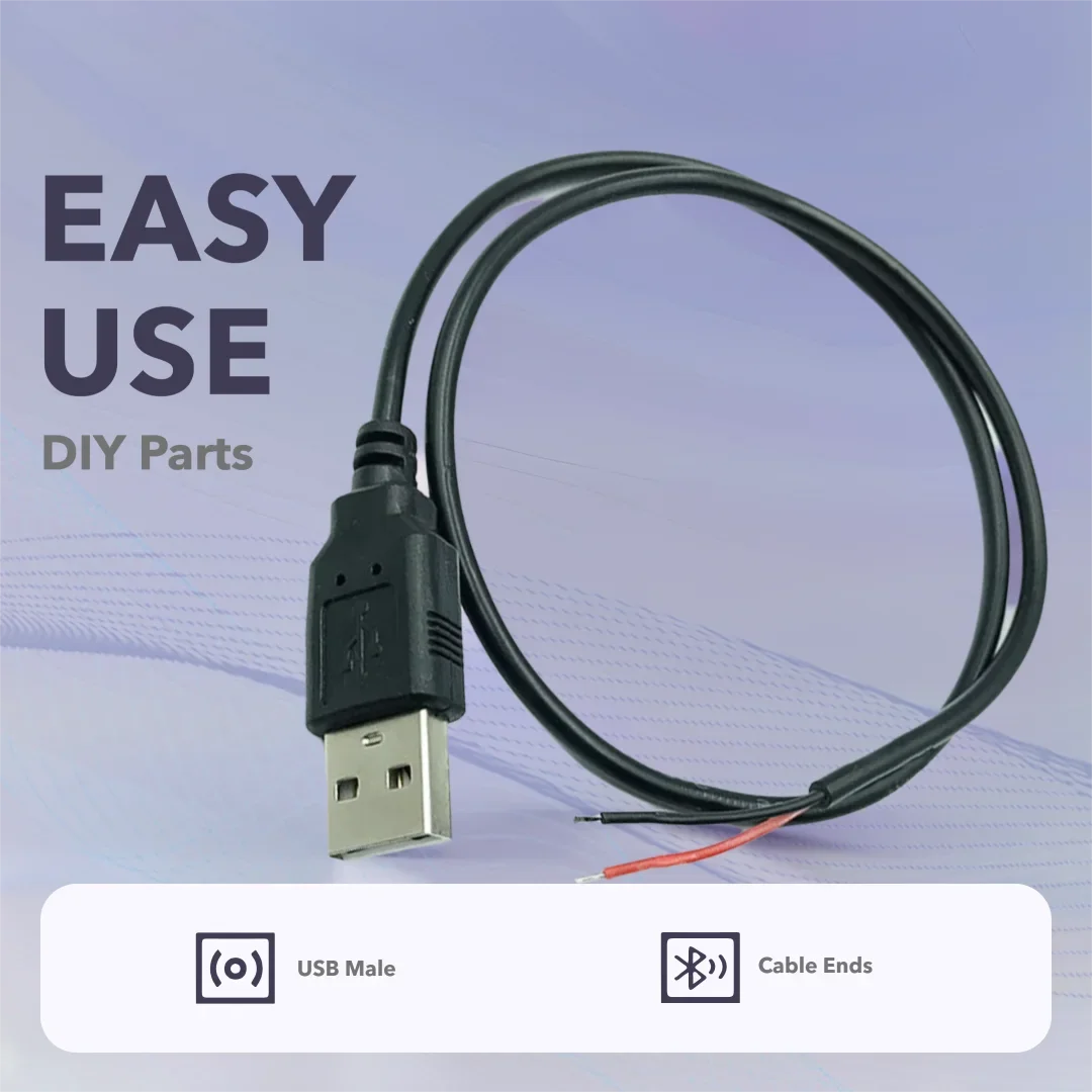 USB Male Cable Ends 20AWG 12V 5A Power Pigtail 2 Wire End Cable USB A Male 2 Pin Bare Wire  for DIY USB Plug Replacement 0.5M/1M