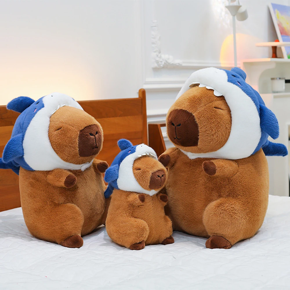 

Shark Headgear Capibara Plush Toy Soft Stuffed Cartoon Capybara Plush Doll Simulation Shark Fluffty Animals Doll Toys Kid Gift