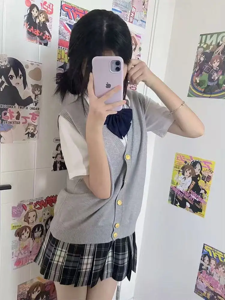 

Original College Sle JK orm Set Women's Basic irt Vest Top Pleated Skirt Clete Student Outfit ort Sve Co...