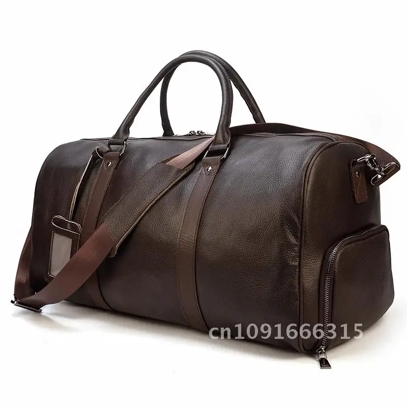 Sac de voyage de luxe en cuir véritable pour hommes et femmes, cuir de vache, bagage à main, sac de sport de week-end, initié au voyage