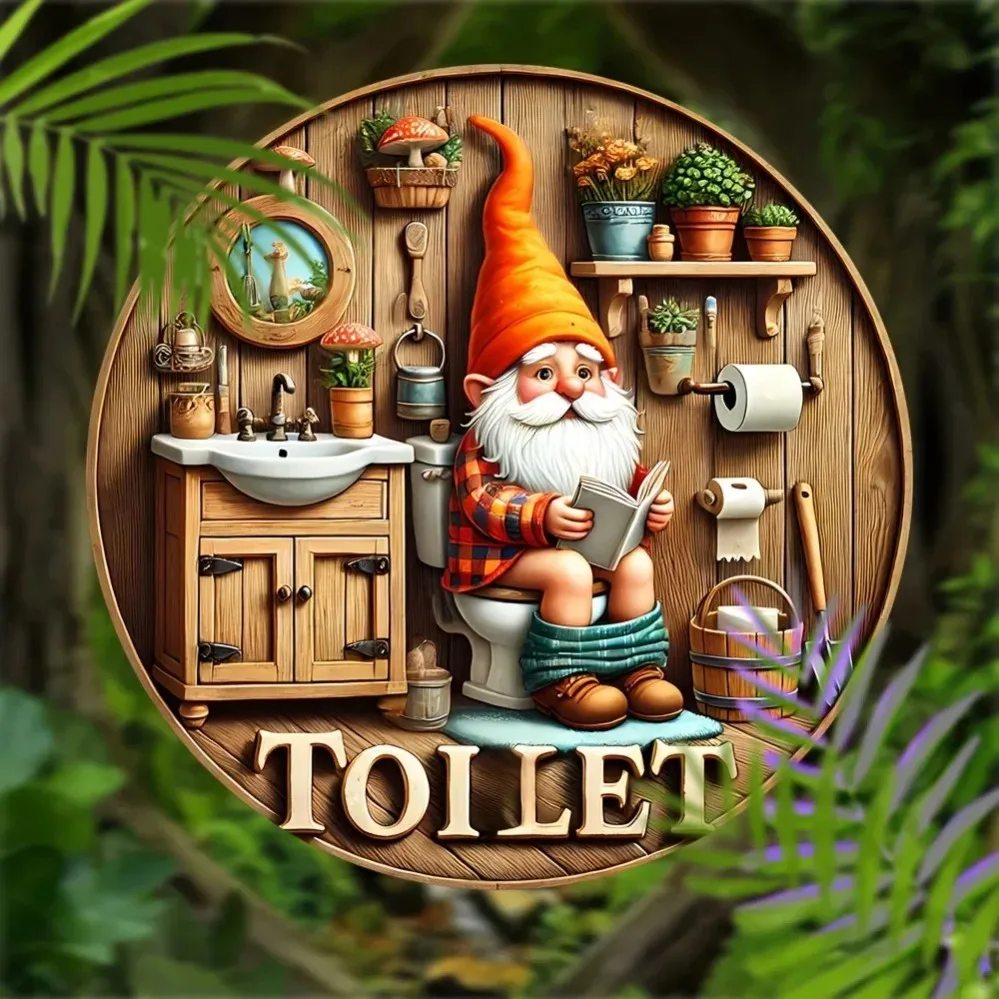 Enhance Your Space with a Charming Dwarf Design Toilet Sign, Exuding Country Farmhouse Style&Making for a Great Round Wall Decor