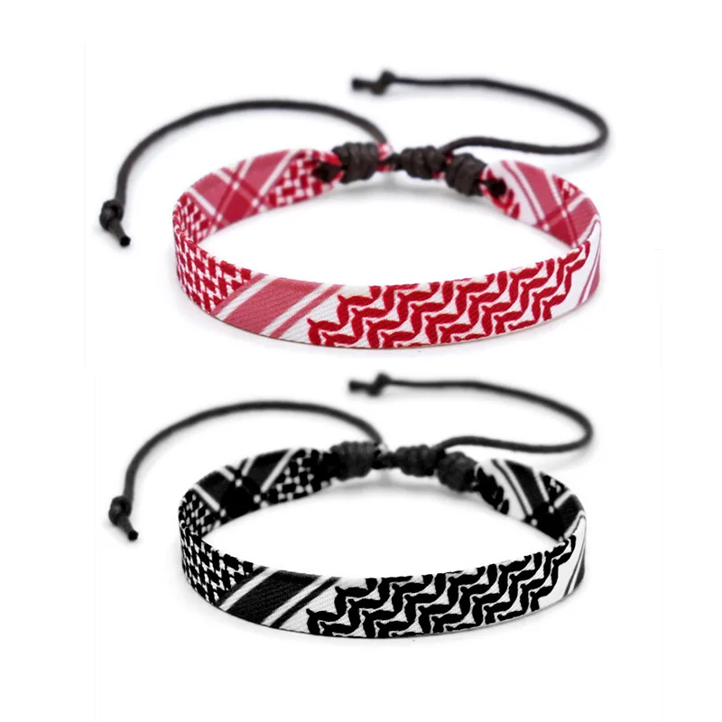 Multicolor Arabic Keffiyeh Pattern Weave Bracelets Palestine Scarf Style Hand Rope Ethnic Jewelry Gift for Women Men