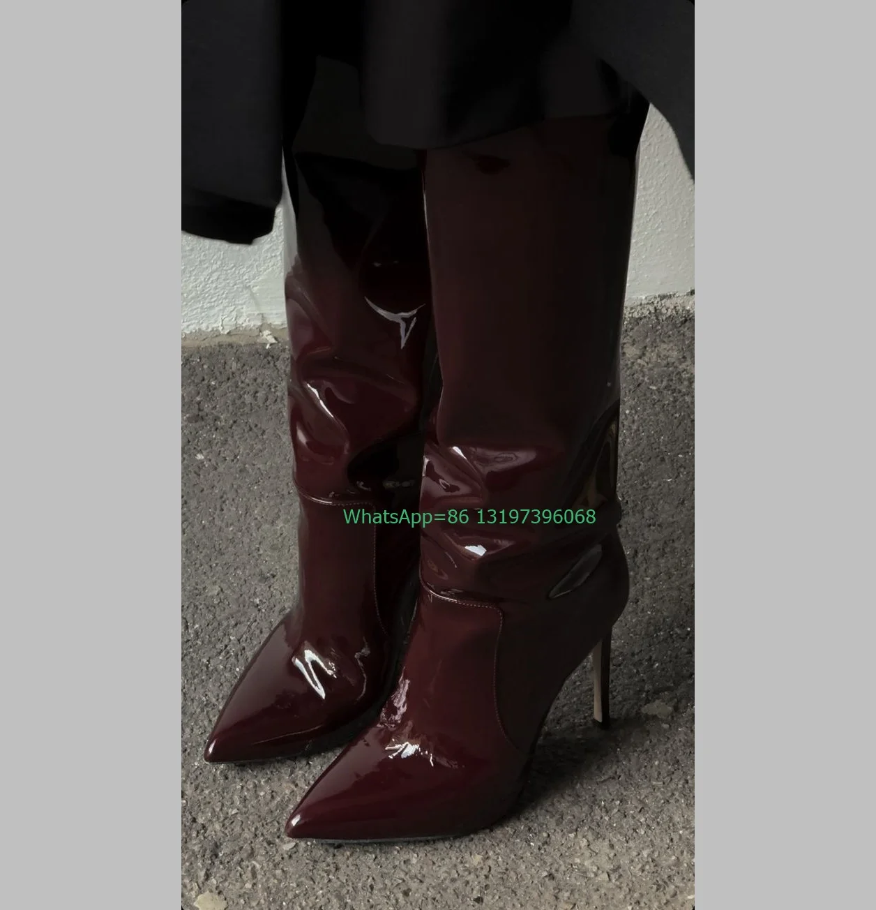 

Lady Claret Vintage Red Style Mirror PU Knee Boots Pointed Toe Stiletto Heel Boots Footwear Fall Patent Pu Sexy Party Boots Size