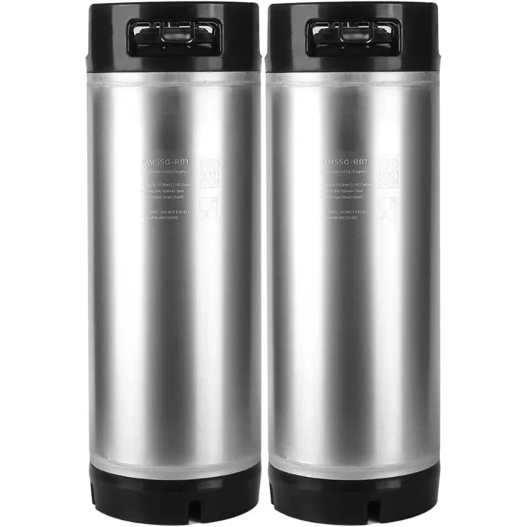 2 Pack New 5 Gallon Stainless Steel Ball Lock Keg with Dual Rubber Handle for Home Brew Beer Keg