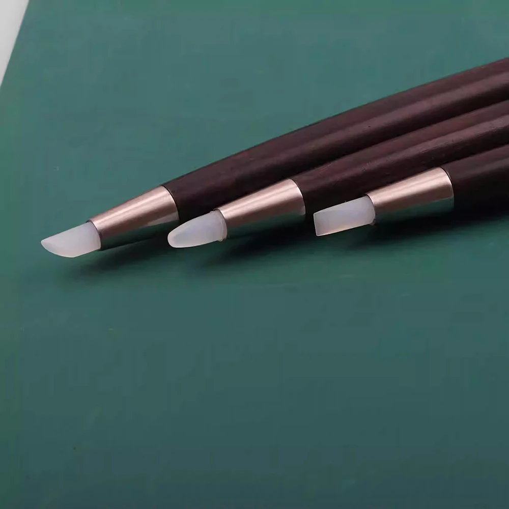 3PCS Rosewood Handle Double-Ended Silicone Tip Clay Sculpting Tools Set - Round/Hoof/Wedge Heads for Polymer Clay, Doll Model, F