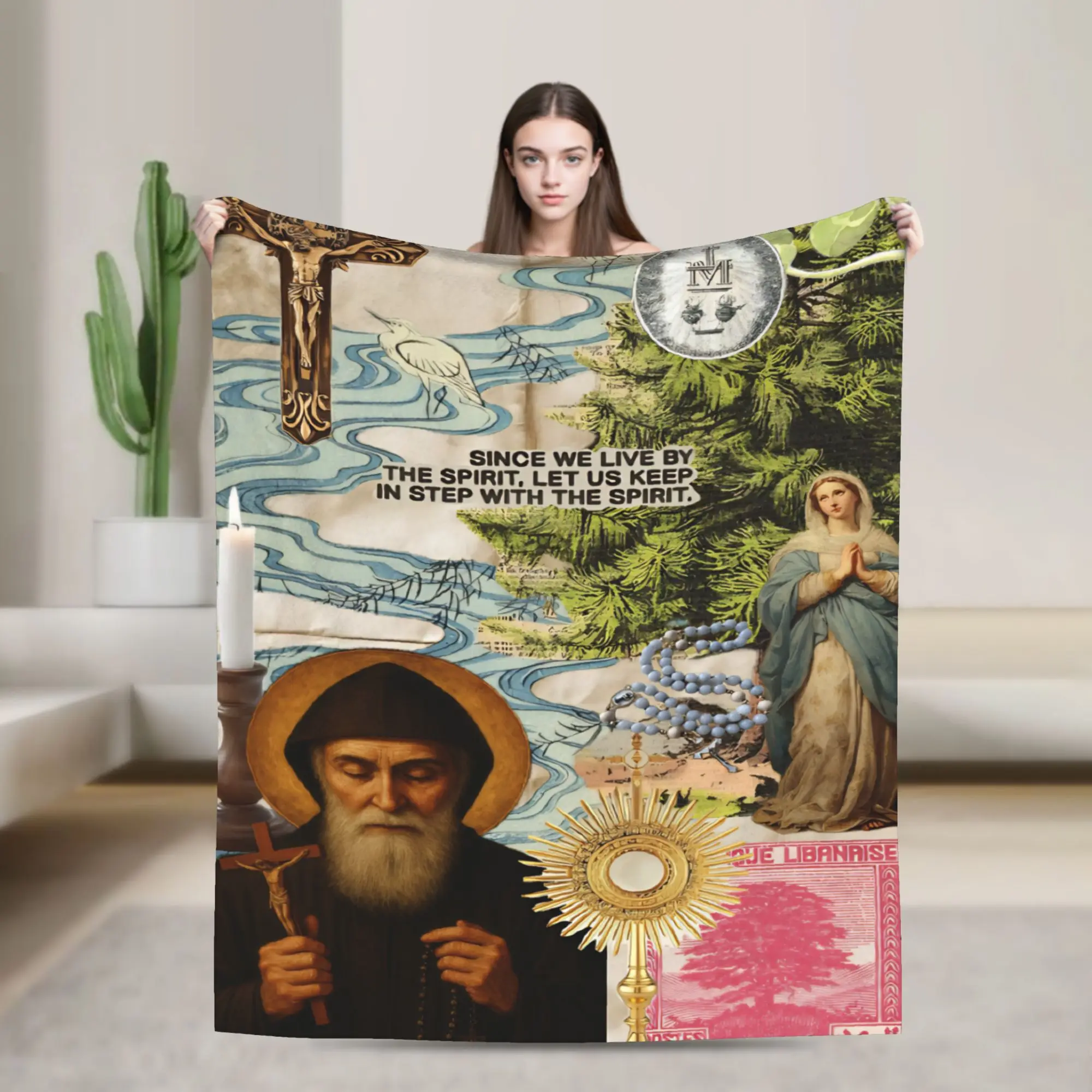Saint Charbel Throw Blanket for Couch  Soft Fuzzy Plush Blanket 50x60 Inch Multiple Sizes Bedspread for All Seasons