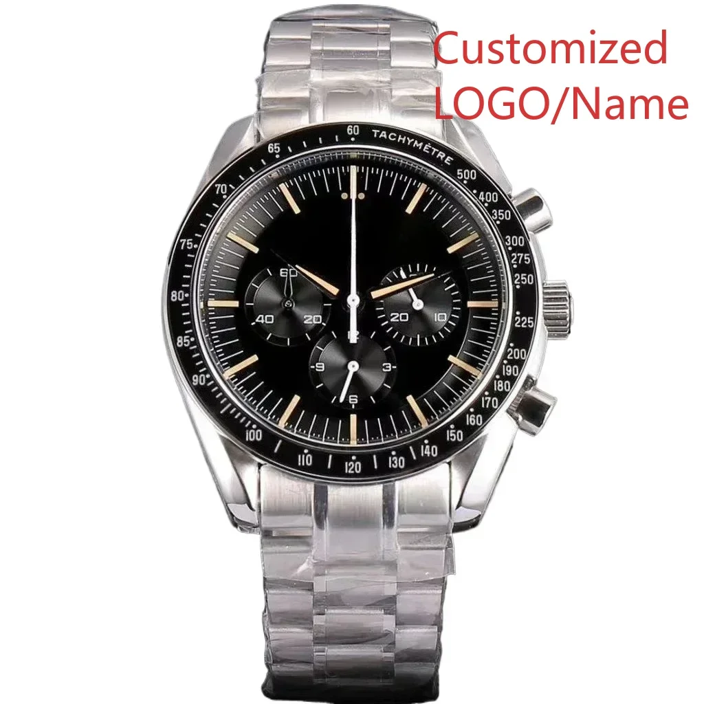 Relojes mecánicos automáticos de lujo para hombre, reloj de acero inoxidable con bisel de cerámica negra, correa de cuero, reloj de pulsera de zafiro personalizado