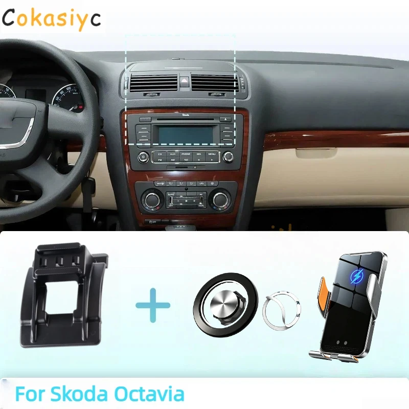 Made to measure For Skoda Octavia 2007-2014 Phone Holder Car Magnetic Mount Smart Sensing Wireless Charging One-Touch Release Qi