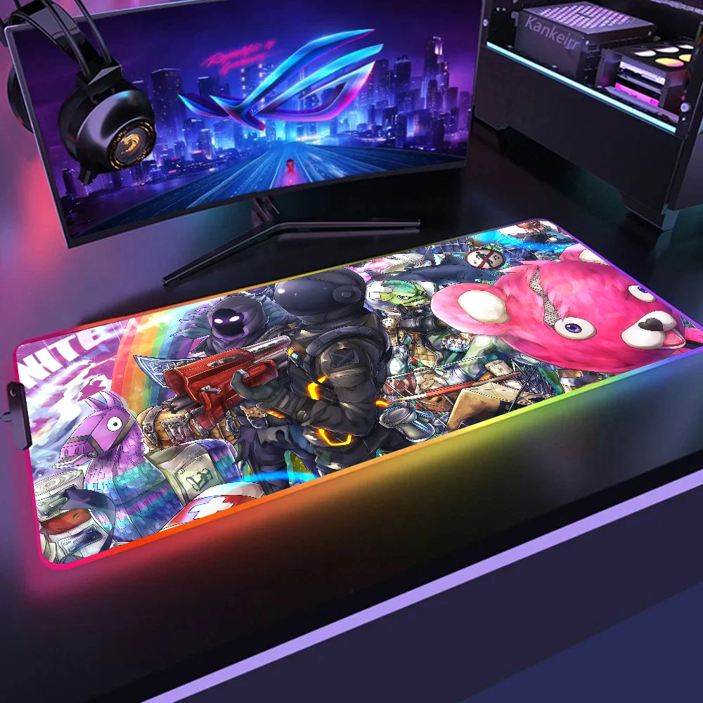 1pc F-Fortnite-e Game XXL RGB Gaming Mouse Pads HD Black Gamer Accessories Large LED