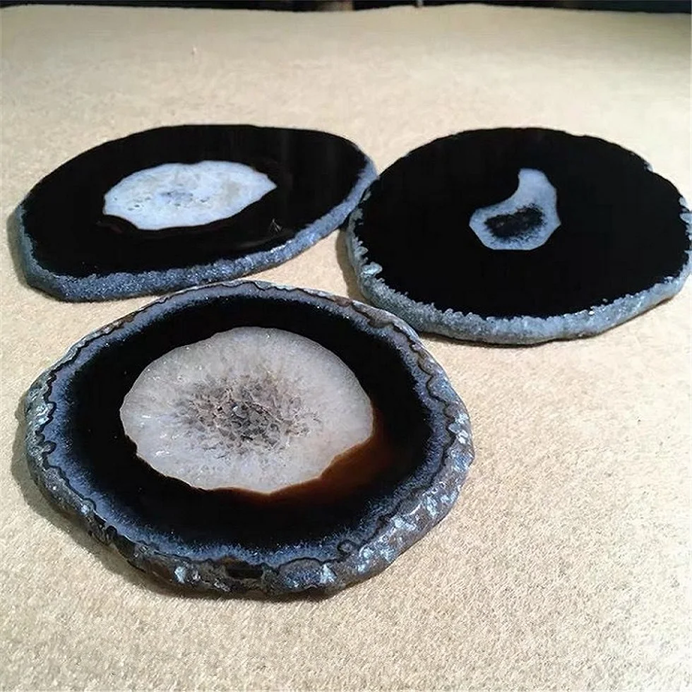 12-20CM Black Crystal AGATE SLAB Geode Slice Mineral Coaster Healing Reiki Decoration