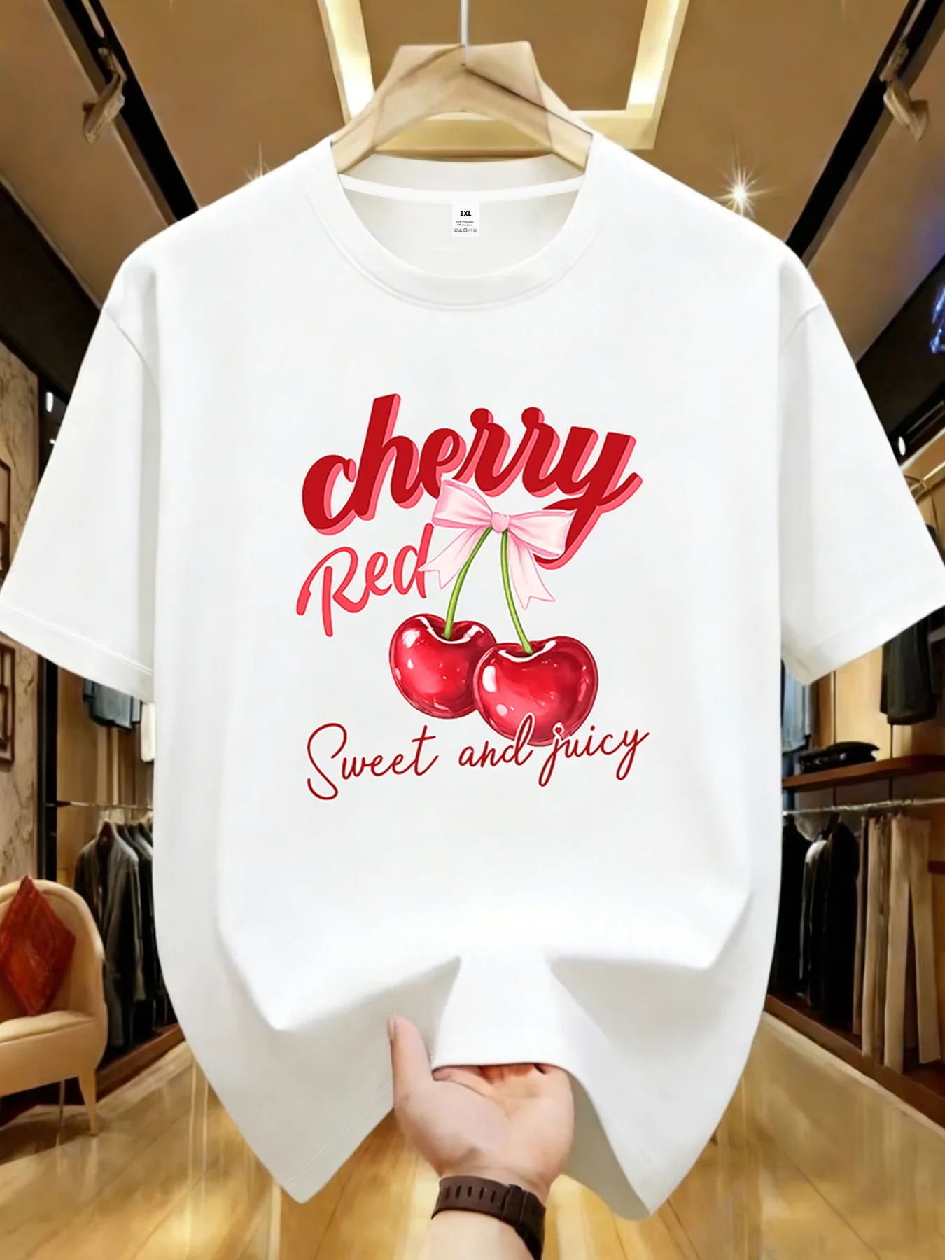 Two Cherries Damen-T-Shirt mit Rundhalsausschnitt und trendigen Drucken, kurzärmelig, für den Sommer, kurzärmelig, Harajuku-Streetwear-Tops, T-Shirts