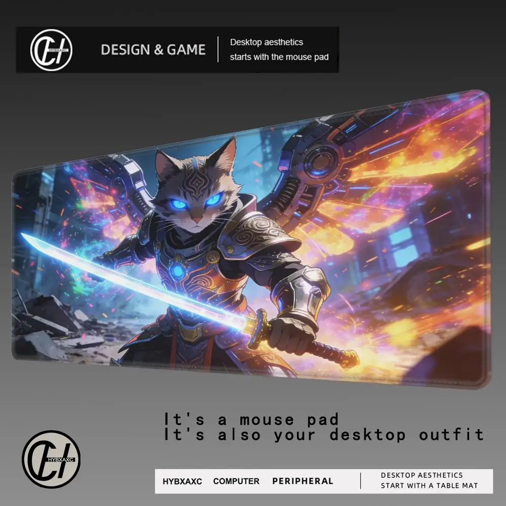 

HYBXAXC cool Cat Warrior anime Mouse Pad Desk Mat Gaming mats with Stitched Edge Durable Rubber Non-Slip high quality mousepads