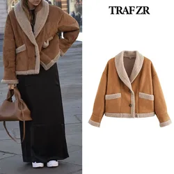 TRAF ZR Padded Coat American Retro Fur Snow Parka New in Outerwears Warm Woman Winter Coats Elegant Luxury Women's Coat