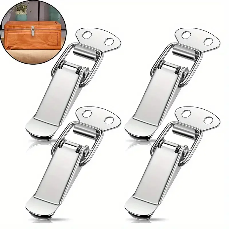 4-Piece Durable Spring Rod Latch Clip - Stylish Modern Toggle Catch Lock for Toolbox Catch Leather Box Lock, Safety Lock