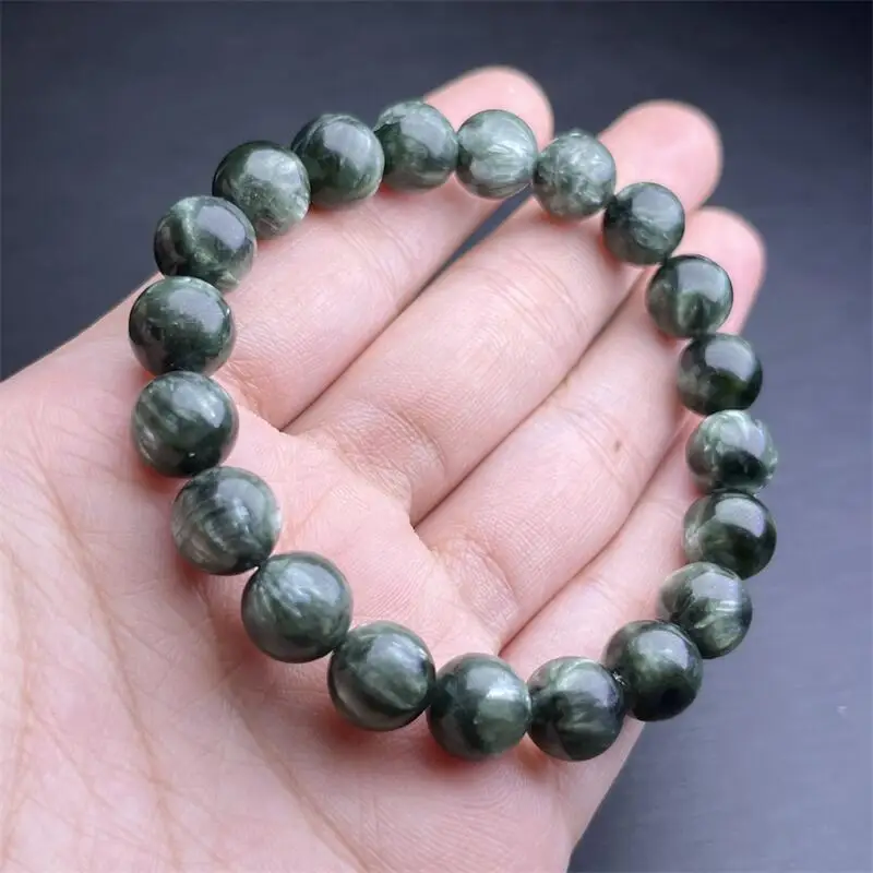 8MM Natural Seraphinite Bracelet String Charms Handmade Fortune Energy Bangle Woman Amulet Jewelry Gift 1PCS