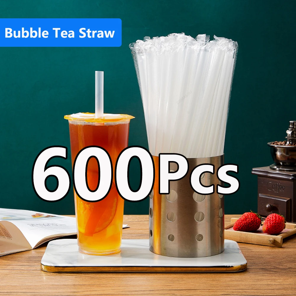 50/400/600Pcs Large White Drinking Straws Bubble Tea Straw Milkshake Straws MilkTea Straws Party Wedding Bar Home Accessories