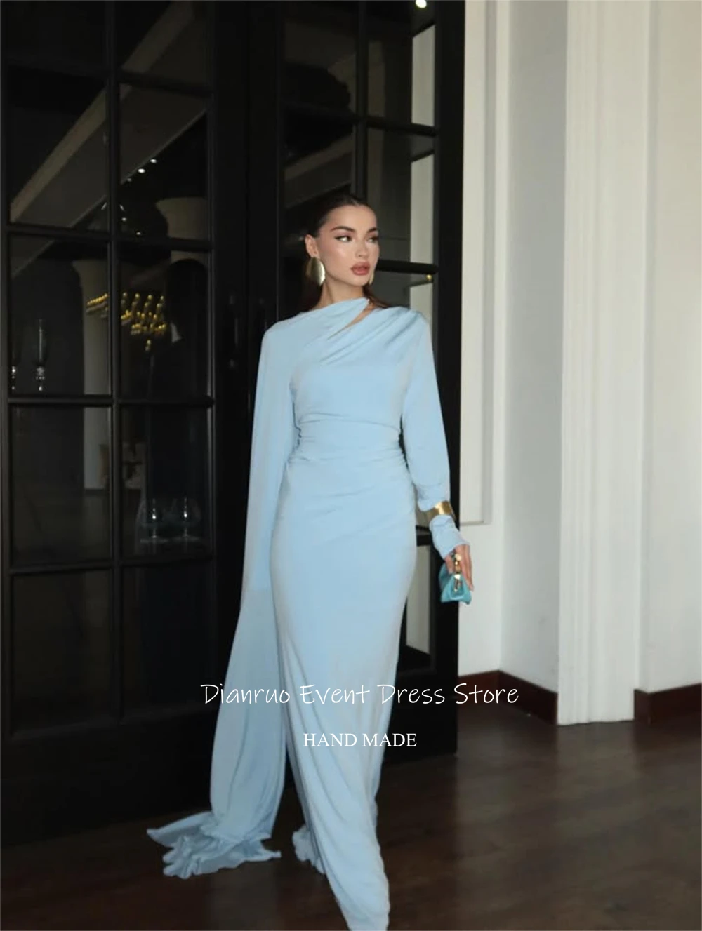 Xikuo Elegant Floor Length Evening Dresses Asymmetrical Neckline Party Gowns Ruched Mermaid Chiffon Robe De Soirée Customized