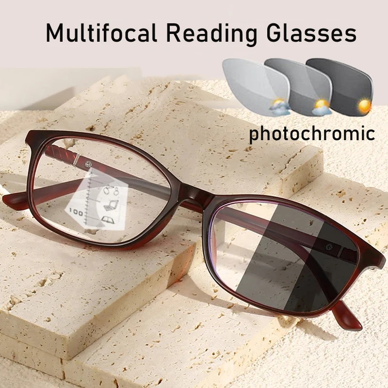 

New Automatic Adjustment Progressive Photochromic Reading Glasses Men TR90 Anti-Blue Light Multifocal Women Hyperopia Eyeglasses