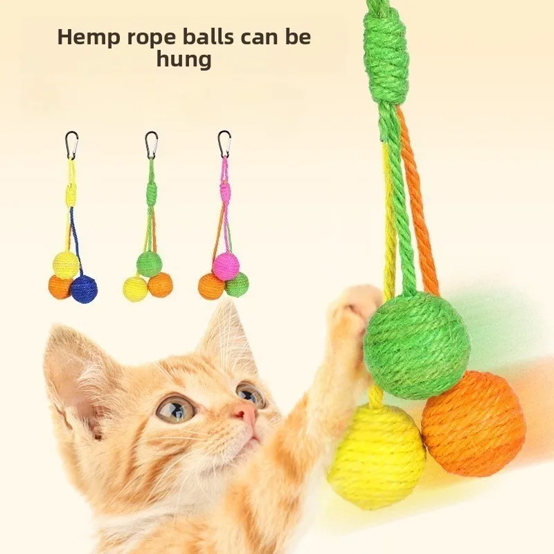 Katzen klingender Ball, interaktiver handgefertigter Sisal-Katzenkratzball, macht Geräusche, Katzenspielzeug, Zuhause, Kätzchen-Ball-Spielzeug