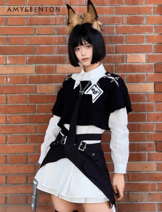 

2025 Summer New Halloween Costume Cosplay Gothic Style Cool Dark Lolita Dress Short Top Half Skirt Leg Warmers Four-Piece Set