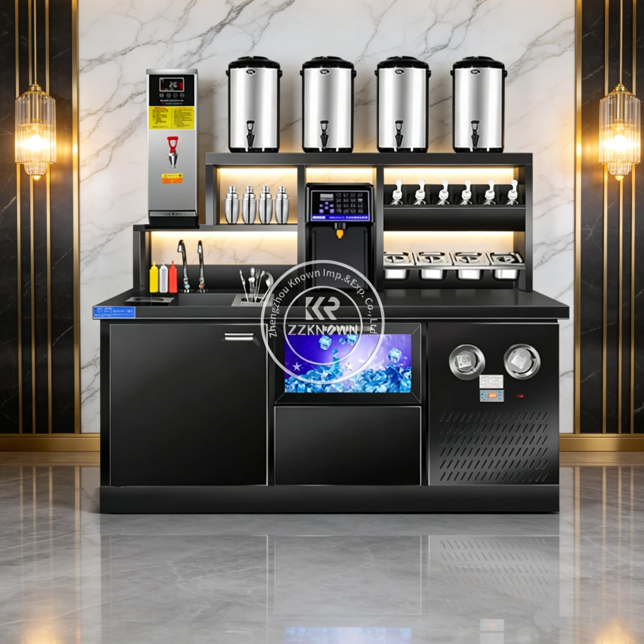 Milk tea shop equipment full set of water bar slotting commercial refrigeration and freezing operation table cold drink shop