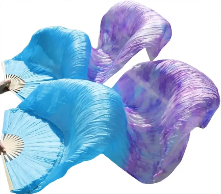 100% الحرير 1 زوج جديد الرقص الشرقي الخيزران الأضلاع الحرير المشجعين اليدوية أصباغ الرقص المشجعين الرقص ممارسة مرحلة الأداء تظهر الدعائم المشجعين #1