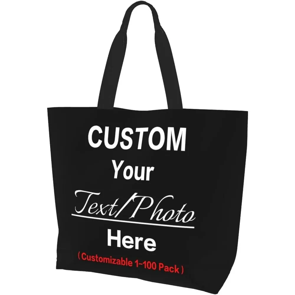 Custom Personalized Tote Bag Design Your Own Handbag Women Casual Shoulder Bag Large Shopping Bags for Work Travel Beach