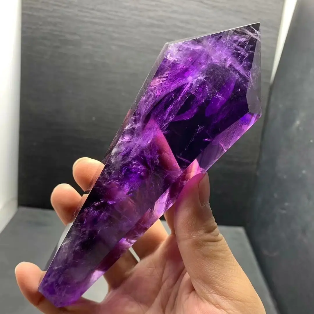 

200mm 100% Natural Top Class Brazilian Amethyst Bone Cluster Scepter Quartz Crystal Scepter Point Mineral Specimen Reiki Healing