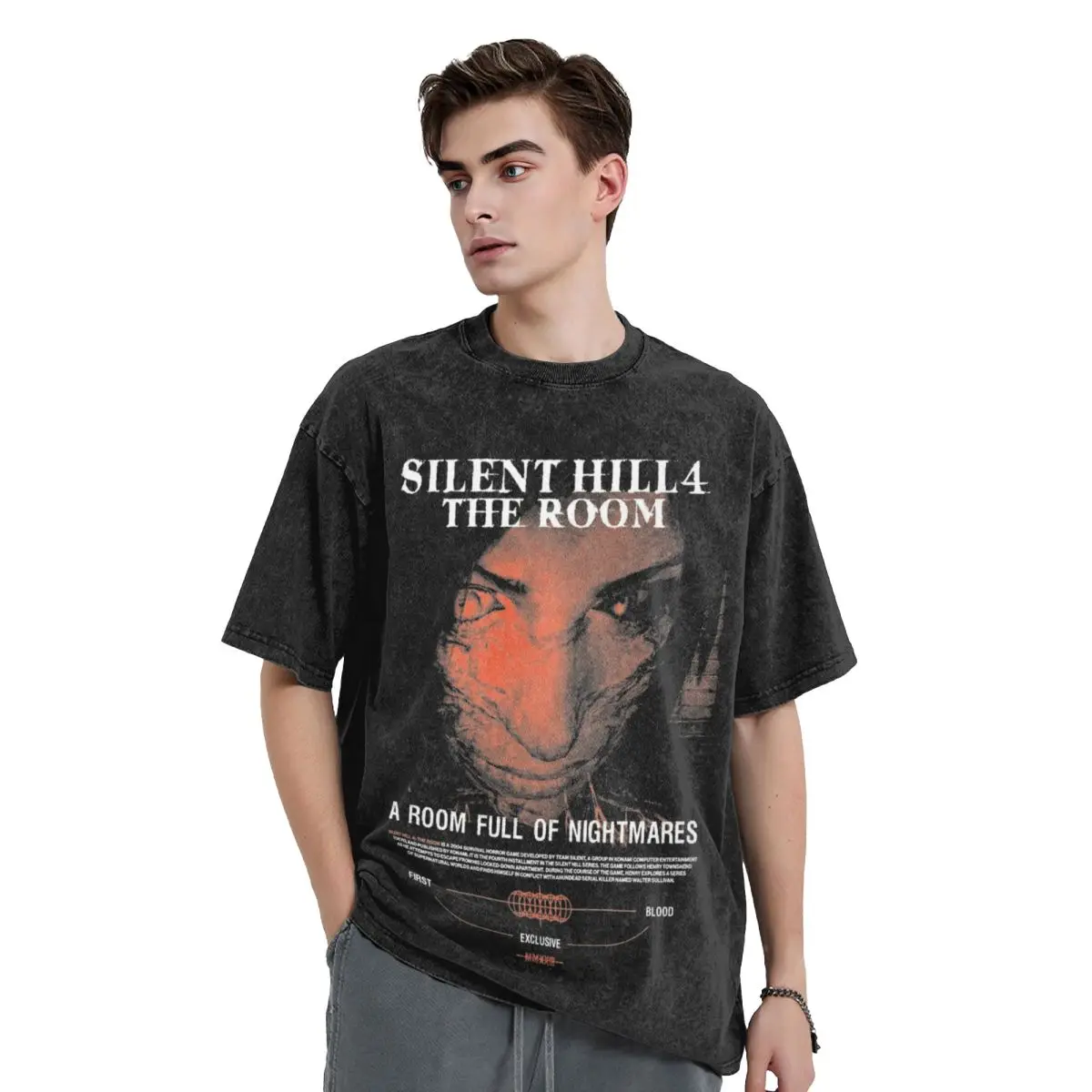 Silent Hill 4 Washed T Shirt Streetwear Hip Hop Vintage T-Shirts Tees Tops for Men Women Cotton Oversize Printed