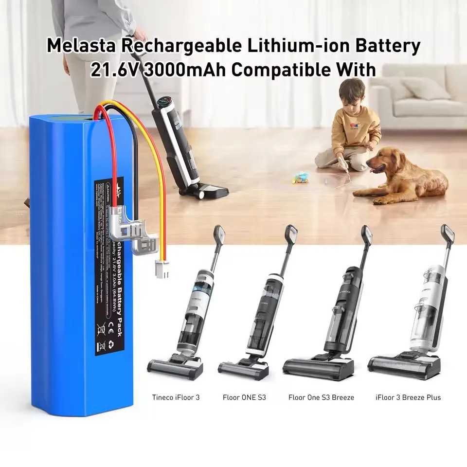 Melasta 21.6V 3000mAh Hoover Battery for Tineco Floor ONE S3, Floor oneS3 Breeze, CL1879-6S1P