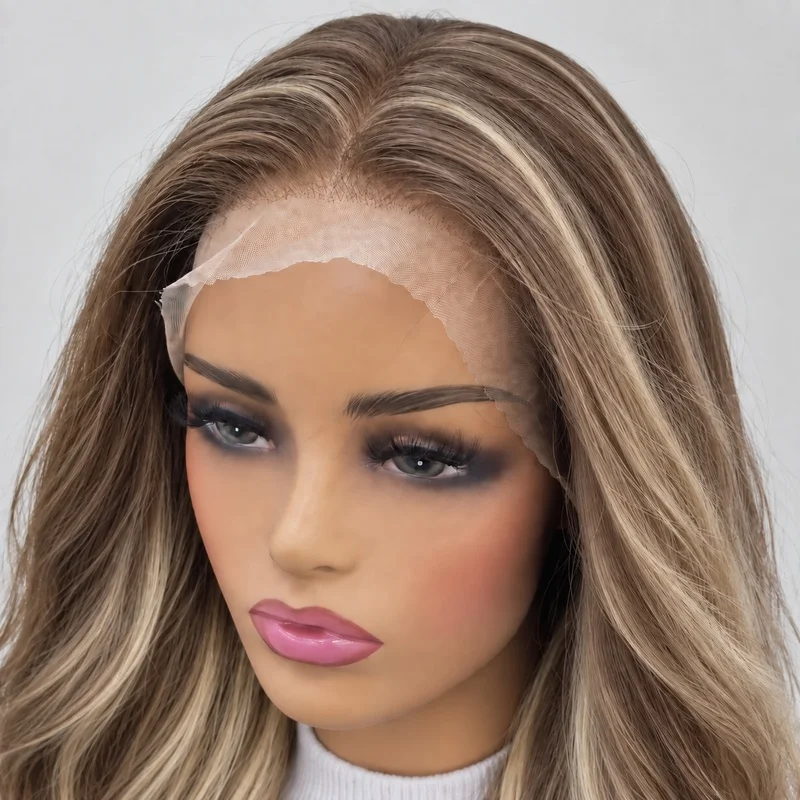 30 Inch 13x6 HD Lace Front Wig Ash Brown Beige Blonde Highlights Long Loose Wave Free Parting with Soft Layers for Women