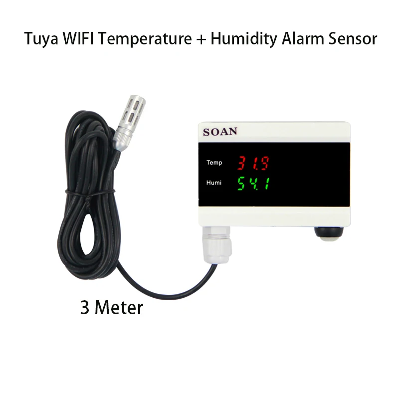 Tuya WIFI Temperature and  Humidity Sensor Thermometer Thermostat -40°C—+120°C with External 1M / 3M Cable App Remote Monitoring