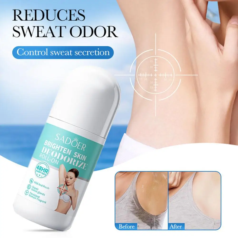 SADOER Brighten Deodorant Roll-On 50ml – 48H Antiperspirant Body Odor Eliminator, Underarm Dryness & Long Lasting Fresh Scent